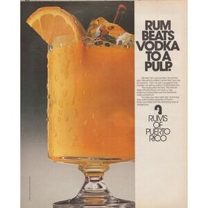 1991 Rums of Puerto Rico Vintage Print Ad Bar Lounge Decor OJ Screwdrivers